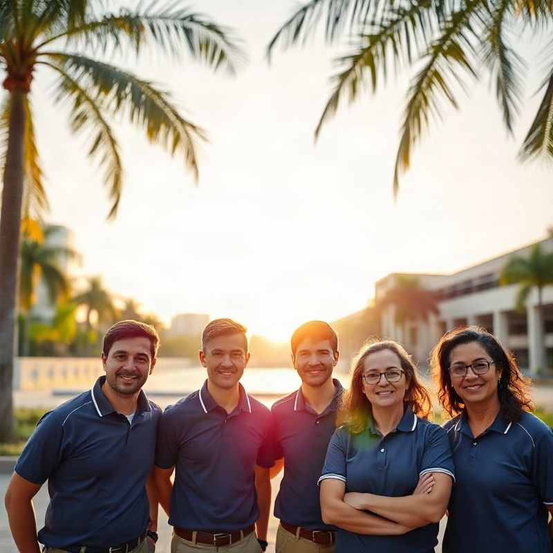 Equipe da Riverpathq em polos índigo próxima à Esplanada dos Ministérios em Brasília